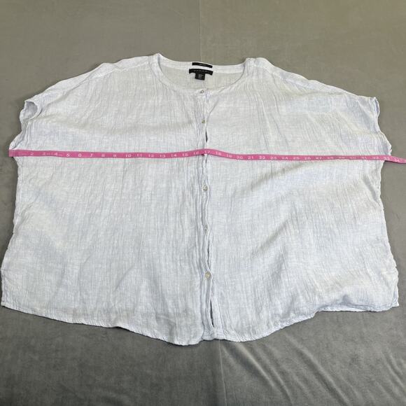 2)Tahari Womens Medium Light Blue & White Linen Button Front Oversized Shirt - Picture 5 of 15